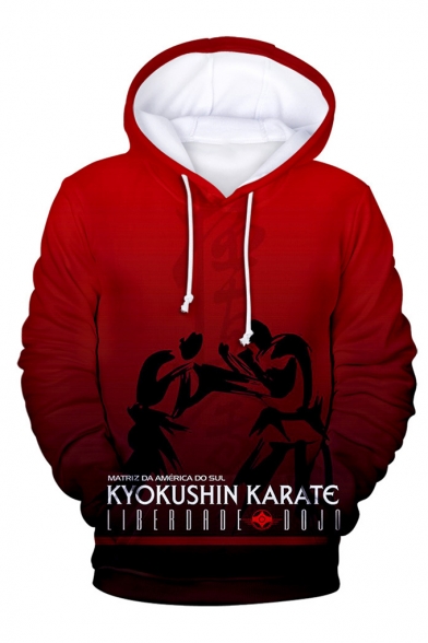 kyokushin 3D Printed Drawstring Hooded Long Sleeve Casual Loose Hoodie