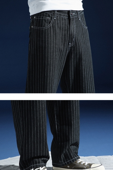 Men's Hot Fashion Stripe Printed Straight Falling Wide Leg Jeans