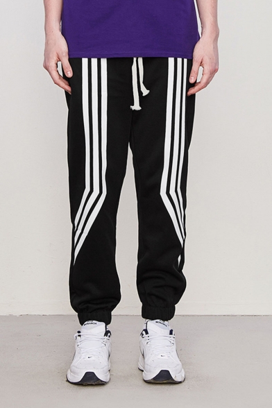 Men's New Fashion Contrast Stripe Printed Drawstring Waist Loose Fit Trendy Track Pants