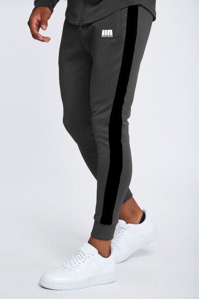 Men's New Fashion Logo Printed Colorblock Patched Side Knitted Sweatpants Fitness Pencil Pants