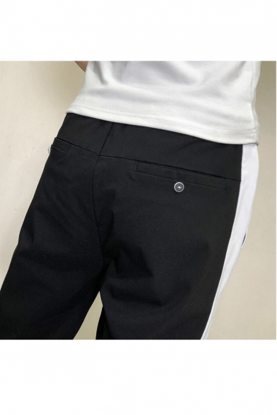 Men's New Stylish Colorblock Stripe Pattern Drawstring Waist Trendy Casual Slim Pencil Pants