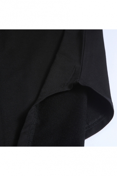 Men's New Stylish Street Style Long Sleeve Simple Plain Open Front Longline Black Trench Coat