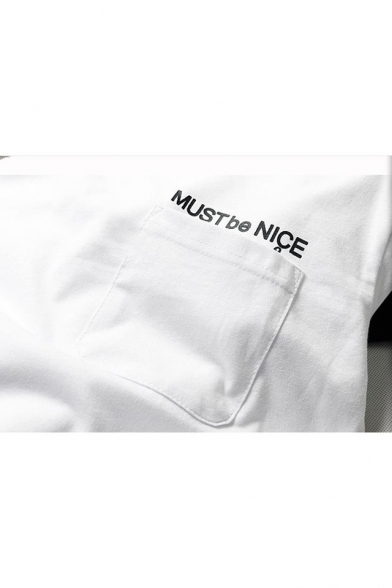 Must Be Nice Letter Cat Floral Printed Short Sleeve Round Neck Pocket Front Funny T Shirt