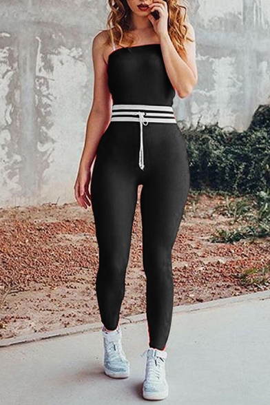 New Arrival Strapless Sleeveless Striped Waist Bodycon Bandeau Jumpsuits