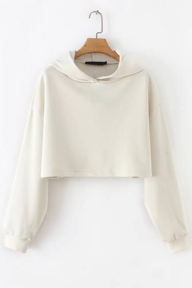 New Fashion Simple Color Block Long Sleeve Cropped Loose Hoodie