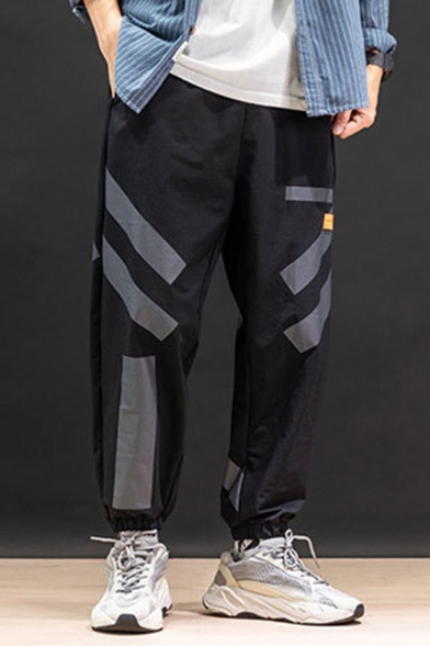 New Stylish Colorblock Loose Fit Gathered Cuffs Trendy Casual Track Pants for Guys