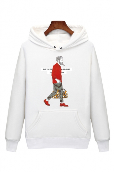 New Stylish Letter Comic Figure Printed Long Sleeve Casual Loose Hoodie with Pocket