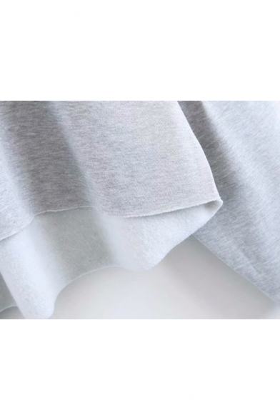 New Trendy Rocket Letter Cosmic Thrill Printed Long Sleeve Grey Pullover Loose Drawstring Hoodie