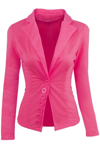 Office Lady Fashion Simple Plain Notched Lapel Collar Single Breasted Gathered Waist Slim Fit Blazer Jacket