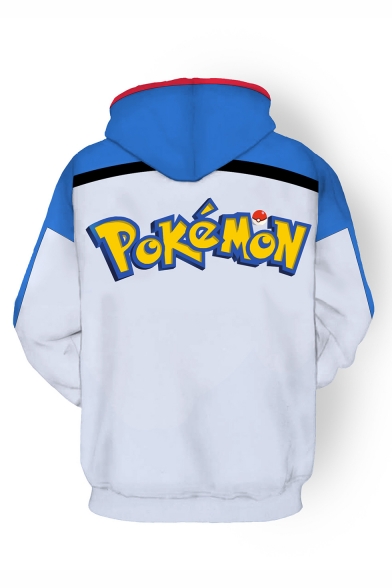 Popular Comic 3D Printed Cosplay Costume Blue and White Loose Fit Long Sleeve Drawstring Hoodie