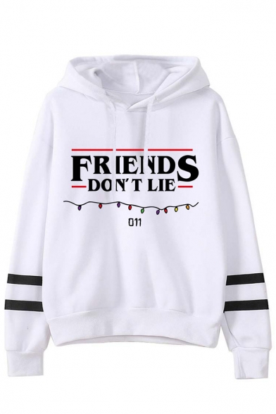 

Popular Letter Friends Don't Lie Printed Stripe Long Sleeve Pullover Hoodie, White;gray, LC554220