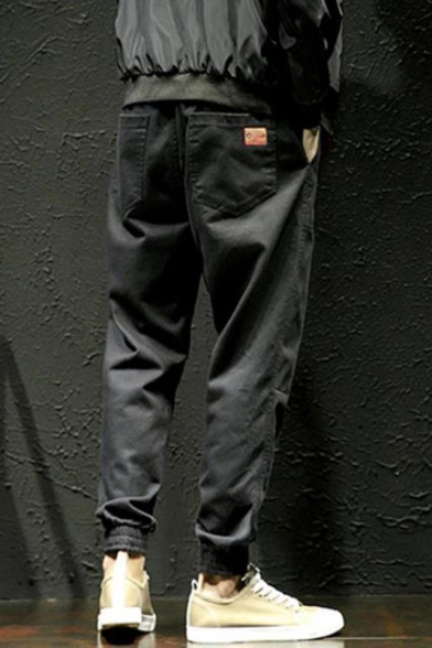 Simple Fashion Solid Color Drawstring Waist Elastic Cuffs Men's Casual Cotton Tapered Cargo Pants