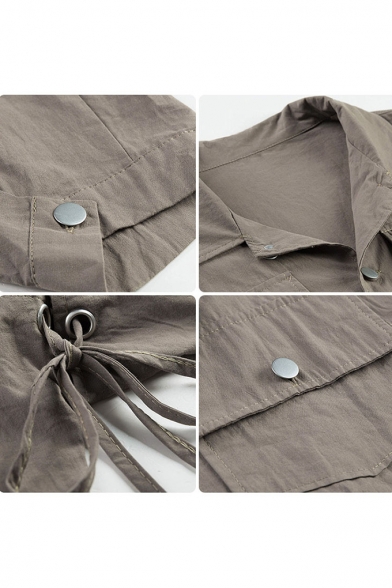 Simple Plain Lapel Collar Long Sleeve Flap Pocket Fashionable Jacket Coat for Women