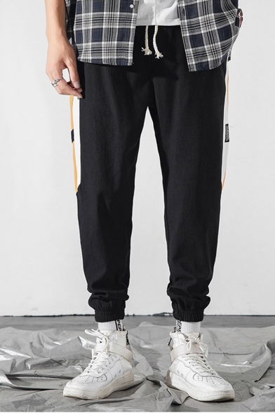 Trendy Colorblock Patched Side Drawstring Waist Elastic Cuffs Men's Trendy Loose Track Pants