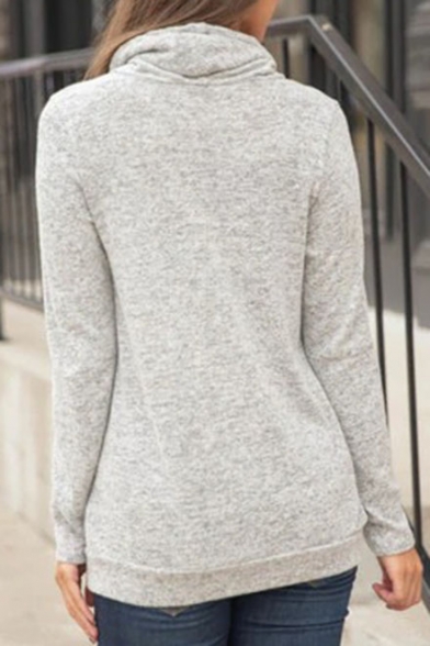 Womens Hot Popular Pile Heap Collar Long Sleeve Check Print Patchwork Pullover Sweatshirt