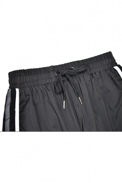 Black Cool Unique Drawstring Waist Quick Drying Casual Loose Yoga Shorts