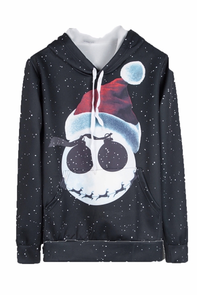 Christmas Hat Galaxy 3D Printed Black Long Sleeve Unisex Pullover Hoodie with Pocket