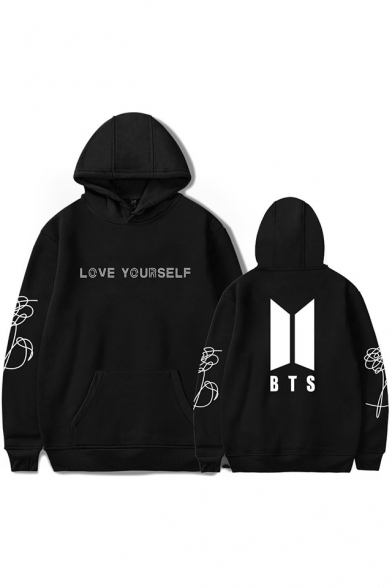 Fashion Kpop Love Yourself Floral Letter Printed Long Sleeve Unisex Hoodie