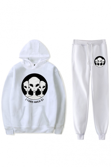 Funny Storm Area Alien Pattern Loose Fit Hoodie with Sweatpants Sport Two-Piece Set