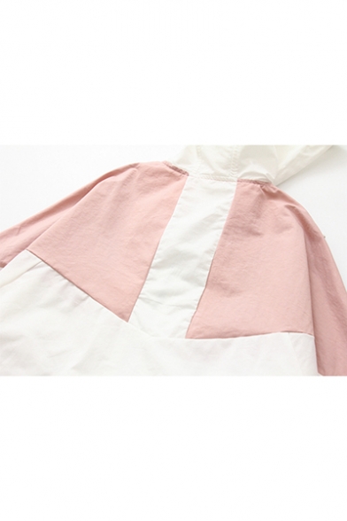 Girls New Trendy Colorblock Two-Tone Long Sleeve Lightweight Zip Up Hooded Coat