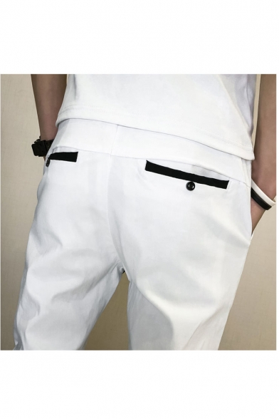 Guys Trendy Colorblock Letter Printed Drawstring Waist Casual Slim Sports Pencil Pants