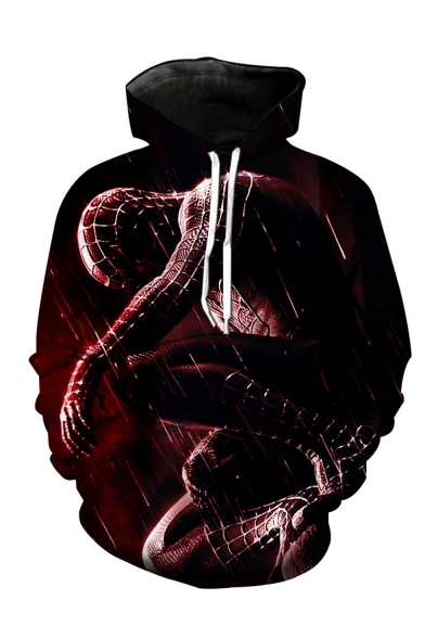 Hot Fashion Red 3D Printed Drawstring Hooded Long Sleeve Casual Pullover Hoodie