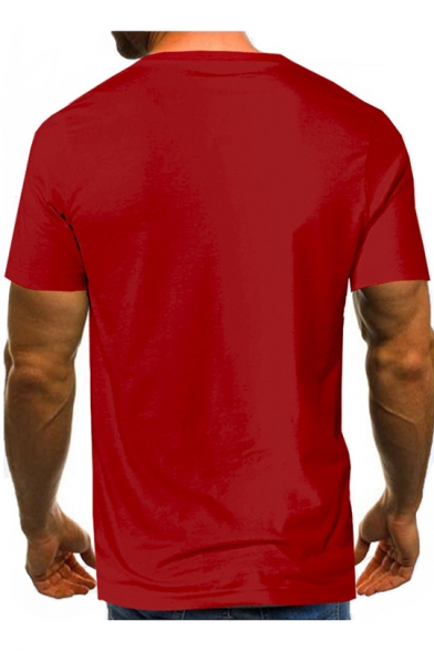 Hot Stylish Mens Red Short Sleeve Round Neck Letter Camera Printed Vintage Pullover Tee