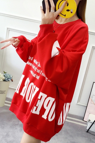 Letter Printed Round Neck Long Sleeve Loose Oversized Pullover Sweatshirt