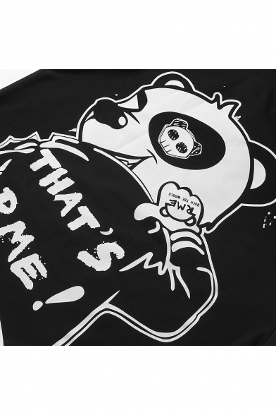 Letter THAT'S RME Cartoon Panda Printed Long Sleeve Round Neck Black Trendy Pullover Sweatshirts