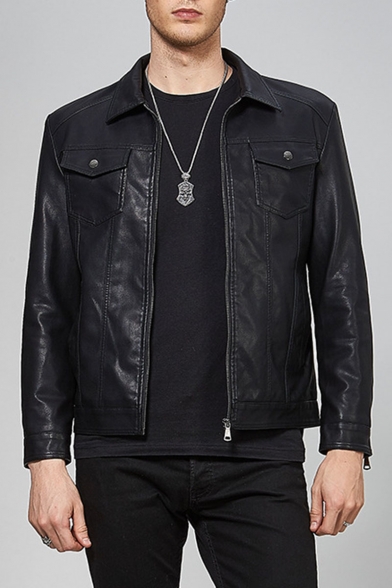 X-Future Mens Fashion Slim Fit Zipper Faux-Leather Pu Moto Jackets Biker Coats Black US XL 