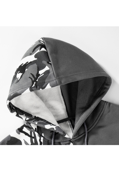 Mens New Fashion Camouflage Patch Long Sleeve Casual Sports Hoodie