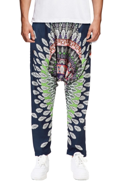 National Style New Fashion Unique Printed Loose Fit Casual Baggy Drop-Crotch Harem Pants