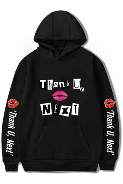 New Arrival Long Sleeve THANK U NEXT Letter Lip Printed Unisex Hoodie with Pocket