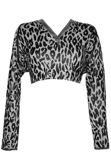 New Fashion Leopard Print Long Sleeve Cropped Relaxed Hoodie
