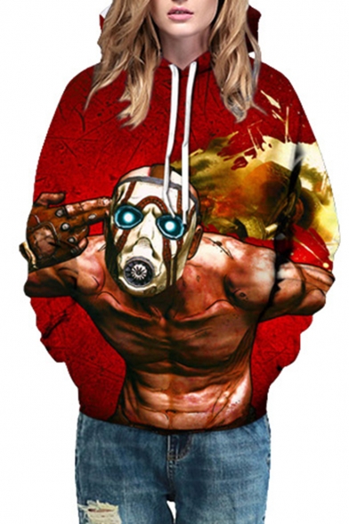 New Stylish Funny Comic Character Printed Long Sleeve Red Sport Loose Hoodie