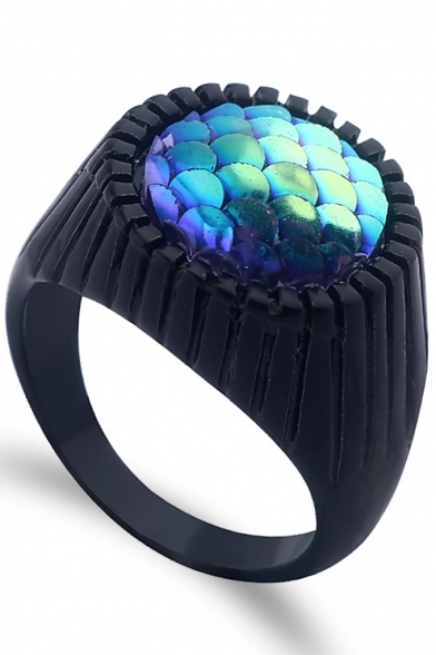 New Trendy Chic Blue Fish Scale Studded Unisex Ring for Gift