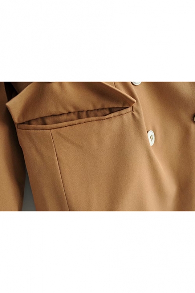 Plain Notched Lapel Collar Three-Button Barrel Cuffs Khaki Casual Blazer with Flap Pockets