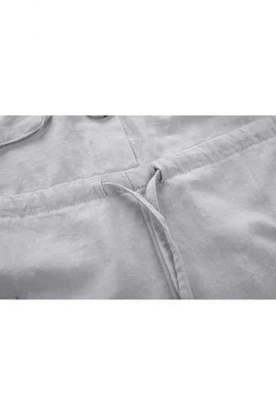 Summer Straps Sleeveless Drawstring Waist Multi Pocket Button Embellished Grey Rompers