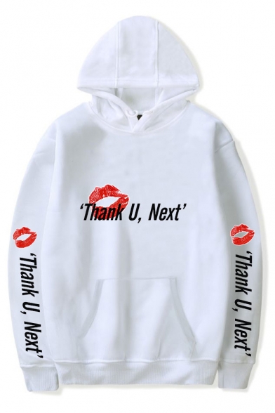 Thank U Next Letter Red Lip Printed Womens Hot Popular Long Sleeve Hoodie With Pocket