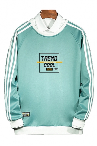 Trendy Letter Stripe Pattern Round Neck Long Sleeve Unisex Casual Sports Pullover Sweatshirts