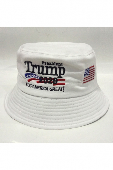 Trendy President Trump 2020 Letter Flag Embroidery Cotton Election Bucket Hat