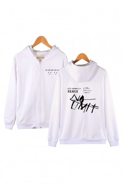 Unisex Simple Fashion Letter Printed Long Sleeve Casual Sports Zip Up Hoodie