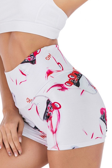 White High Waist MOVING Letter Skates Printed Shaped Quick-Drying Sport Shorts