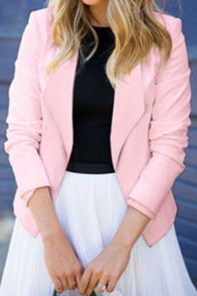 

Womens Hot Trendy Simple Plain Lapel Collar Long Sleeve Fitted Blazer Coat, LM553351, Black;pink;gray;navy