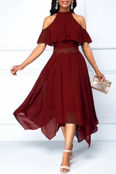 halter neck cold shoulder dress