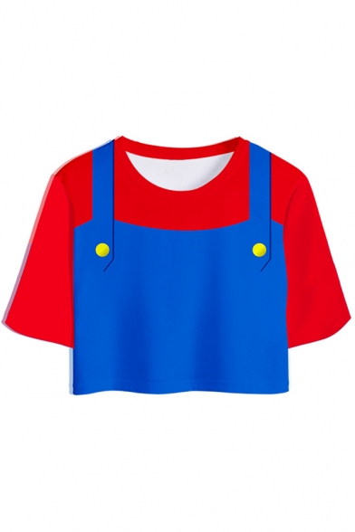 Funny Mario Cosplay Costume 3D Print Round Neck Short Sleeve Tee with Dolphin Shorts Co-ords