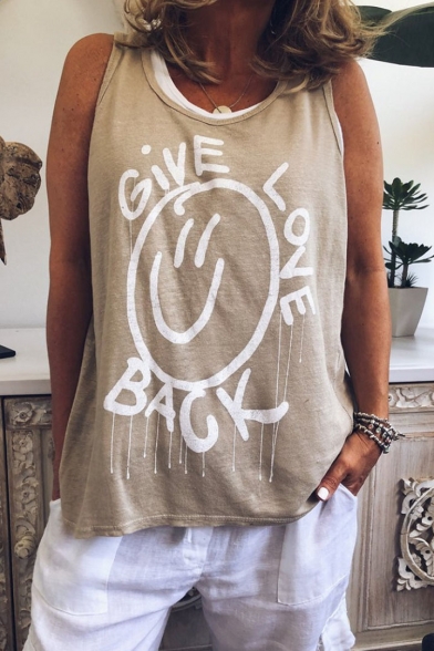 GIVE LOVE BACK Letter Printed Sleeveless Open Back Fake Two Piece Tank Tee
