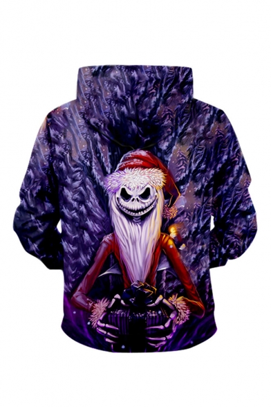 Halloween Purple Christmas Night Skull 3D Printed Drawstring Hooded Long Sleeve Loose Hoodie