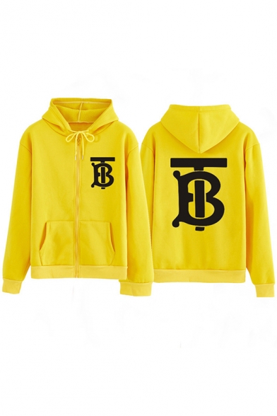 Kpop Cool Unique Letter B Print Long Sleeve Zip Up Fitted Hoodie