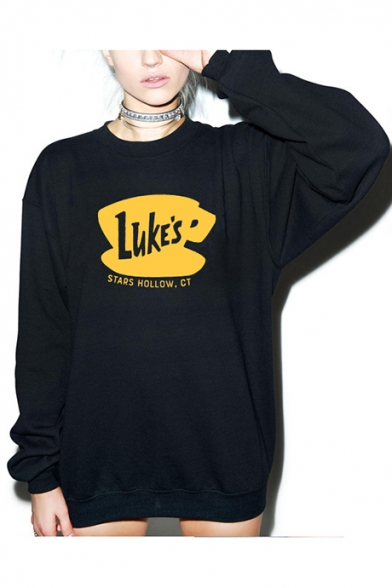 Luke's Letter Print Round Neck Long Sleeves Pullover Sweatshirt